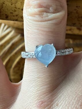 Genuine Aquamarine Sterling Silver Heart Ring Size 7.75